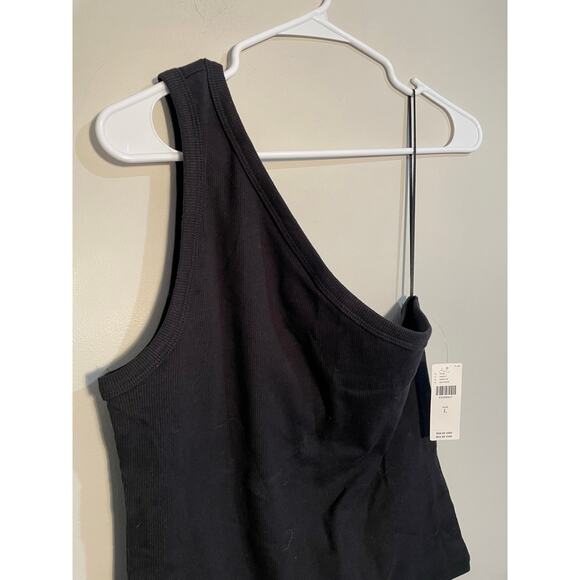 NWT Pilcro Anthropologie The Zeda Ribbed One Shoulder Top in Black - Picture 3 of 8